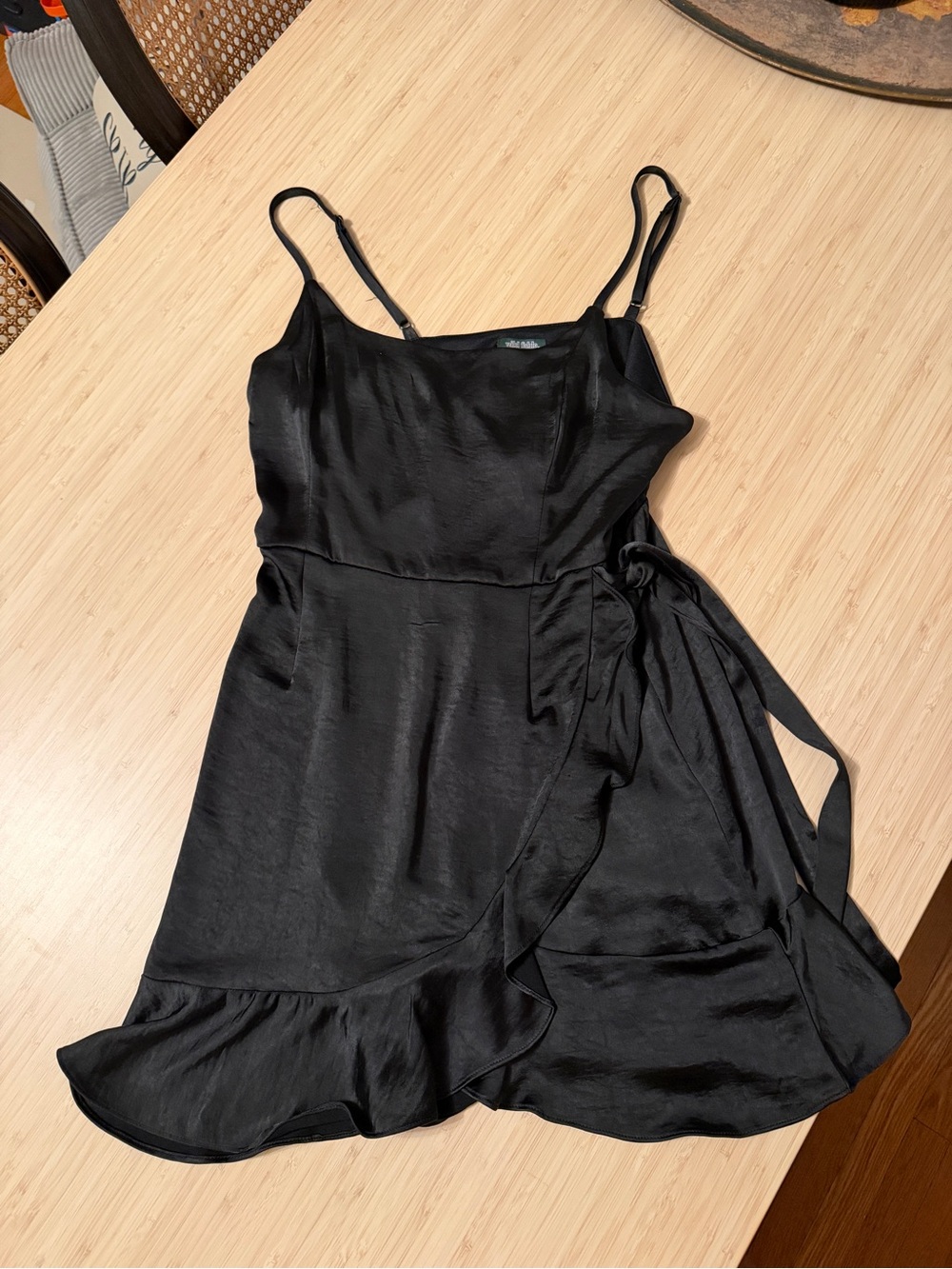 wild fable Black Satin Ruffle Mini Dress